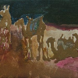 Essouiera camels # 2, 21 x 29,6 cm cm, acrylic and sand on canvas , 2008