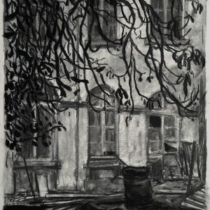 Oliedrum # 2 - Brouwerij Feys, 48 x 37 cm, charcoal and conté on paper, 2017