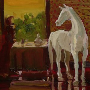 White Horse, 17 x 20 cm, oil on perspex on wood, 2020