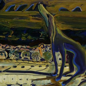 Greyhound, 17 x 20 cm, oil on perspex on wood, 2020