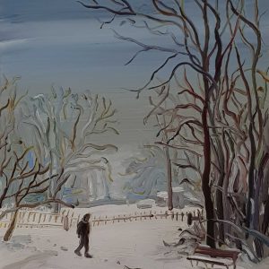 Park - Snow, 20 x 17 cm, oil on perspex on wood, 2021