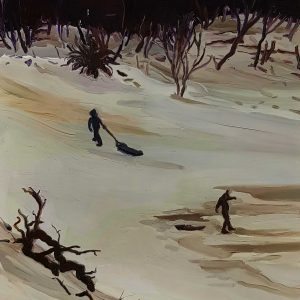 Dunes - Snowmen, 20 x 17 cm, oil on perspex on wood, 2021
