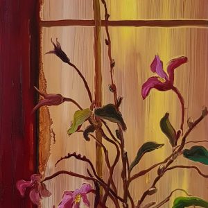 Window - Springflowers, 20 x 17 cm, oil on perspex on wood, 2021
