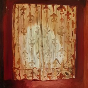 Curtain, 20 x 17 cm, oil on perspex on wood, 2021