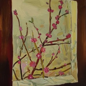 Window - Blossom # 2, 20 x 17 cm, oil on perspex on wood, 2021
