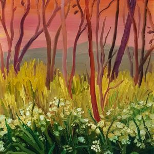 Dunes - Springflowers, 20 x 17 cm, oil on perspex on wood, 2021