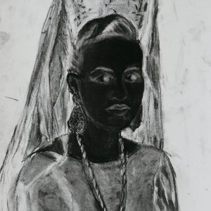 The veiled # 1 (Mantilla), 32,5 x 24 cm, black chalk on paper, 2010