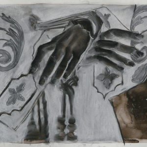 Tied up, 32 x 48 cm, ink, black and white chalk on paper, 2010