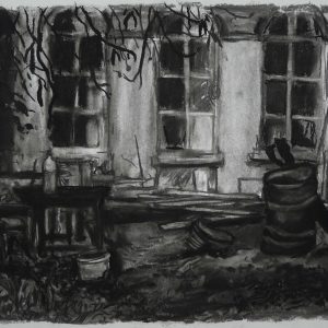 Oliedrum # 1 - Brouwerij Feys, 35 x 43 cm, charcoal and conté on paper, 2017