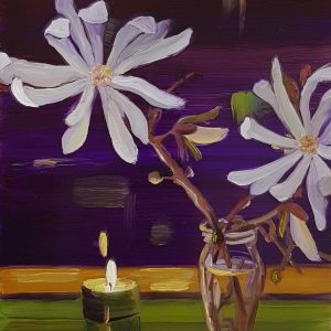 Magnolia, 20 x 17 cm, oil on perspex on wood, 2021