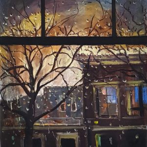View - Evening Rain, ink, pastel, chalk on paper, 60 x 48 cm, 2021