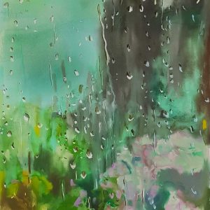Rainy Day - Summer Garden, acrylic, pastel, chalk on paper, 60 x 48 cm, 2021