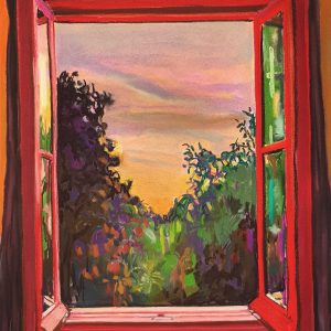 View - Red Window, gouache, pastel, chalk on paper, 60 x 48 cm, 2021