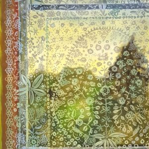 View - Lace Curtain, gouache, pastel, chalk on paper, 60 x 48 cm, 2021