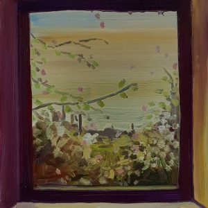 View - Spring Garden, 20 x 17 cm, oil on perspex on wood, 2021