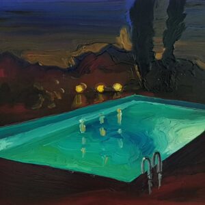 Night Pool # 6, 17 x 20 cm, oil on perspex on wood panel, 2022