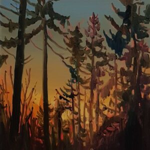 Flaming Pines, 30 x 24 cm, oil on canvas, 2022