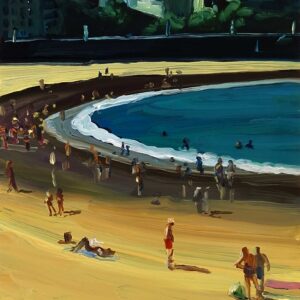 San Sebastian - Bay, 20 x 17 cm, oil on perspex on wood, 2023