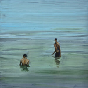 Quiet Lake - Bathers, 20 x 17 cm, oil on perspex on wood, 2022