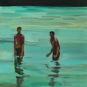 Bathers # 2, 20 x 17 cm, oil on perspex on wood, 2022