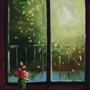 View - Sun rays, 20 x 17 cm, oil on perspex on wood, 2023