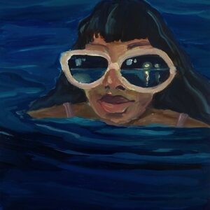 Swimmer - Glasses # 2, 30 x 24 cm, oil on paper, 2024
