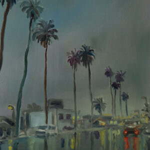 Boulevard - Rain, 30 x 24 cm, oil on paper, 2024