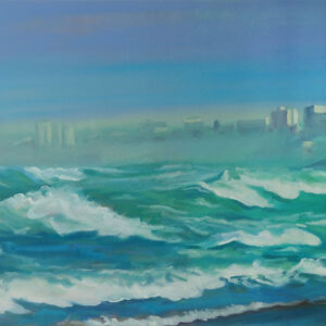 Steamy Beach – Towers, 45 x 55 cm, oil on canvas, 2025