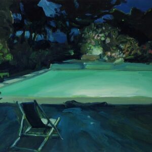 Night Pool - Deckchair, 24 x 30 cm, oil on paper, 2025