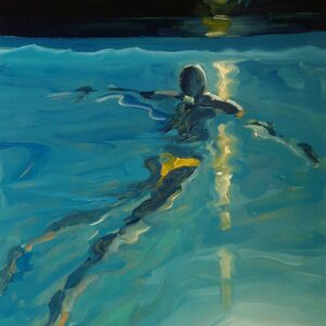 Night pool - Float, 30 x 24 cm, oil on paper, 2025