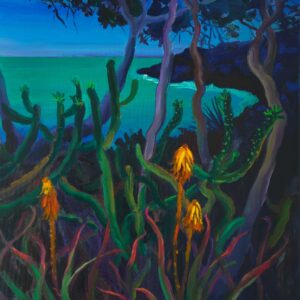 Around the Pool - Glowing Rockets, 60 x 50 cm, oil on canvas, 2025